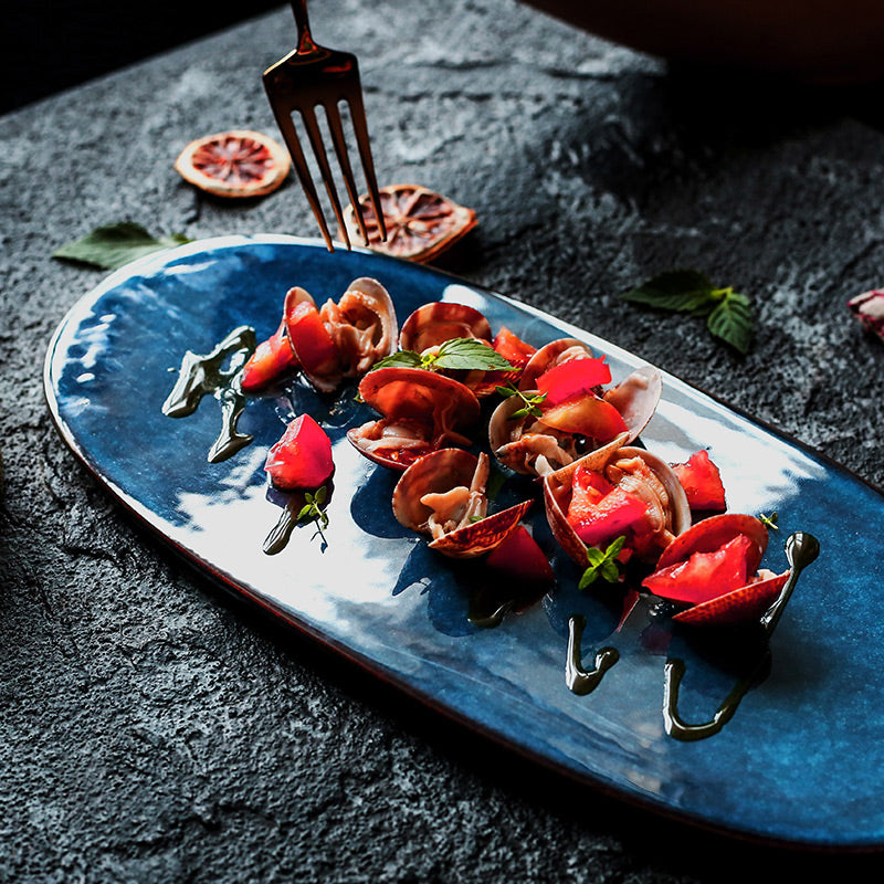 Large Blue European Styled Appetiser Plate