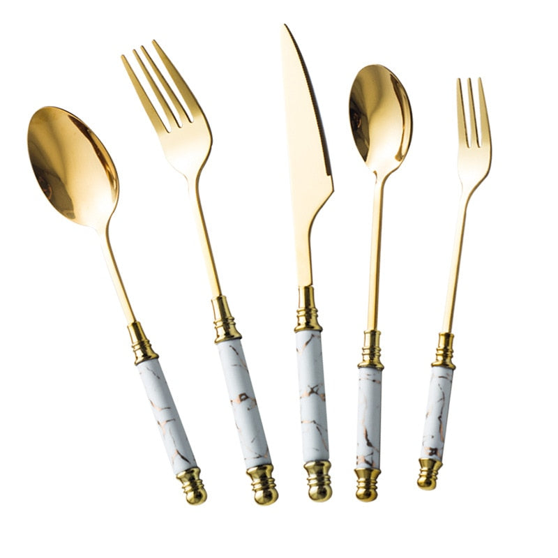 Golden stainless steel cutlery set (5pce)