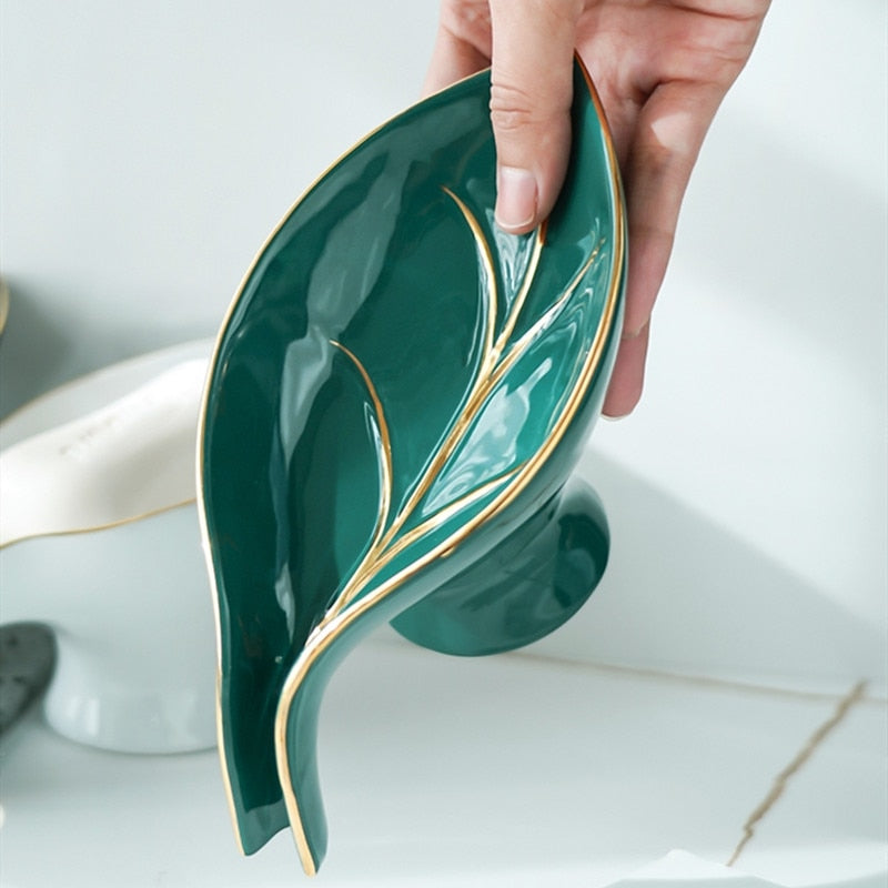 Ceramic Soap Holder Luxury And Simple Modern Leaf Shaped - Temu